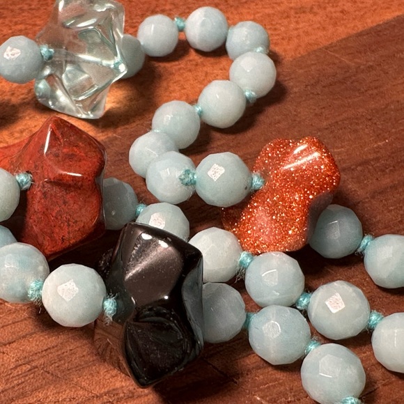 CHAN LUU for YOU multicolor florets punctuate this faceted aqua beaded necklace - Picture 2 of 6